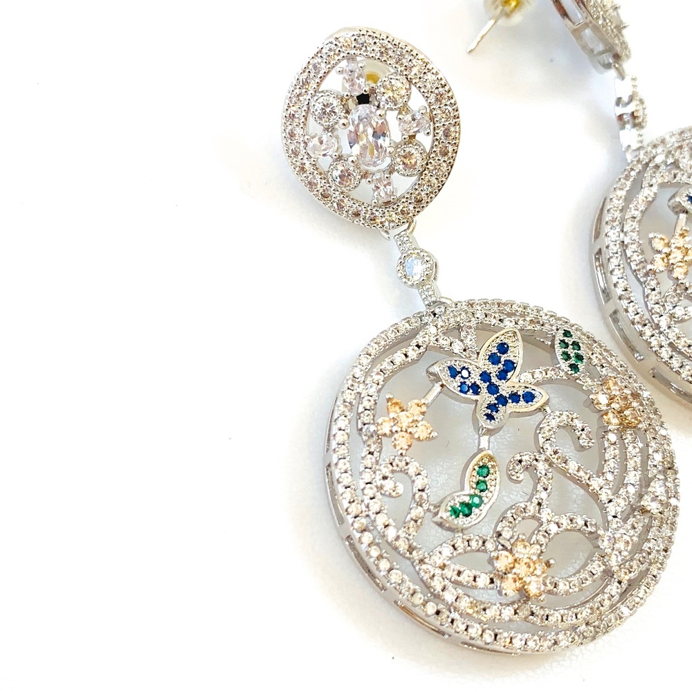 new EARRINGS CZ butterfly Flower sparkly
